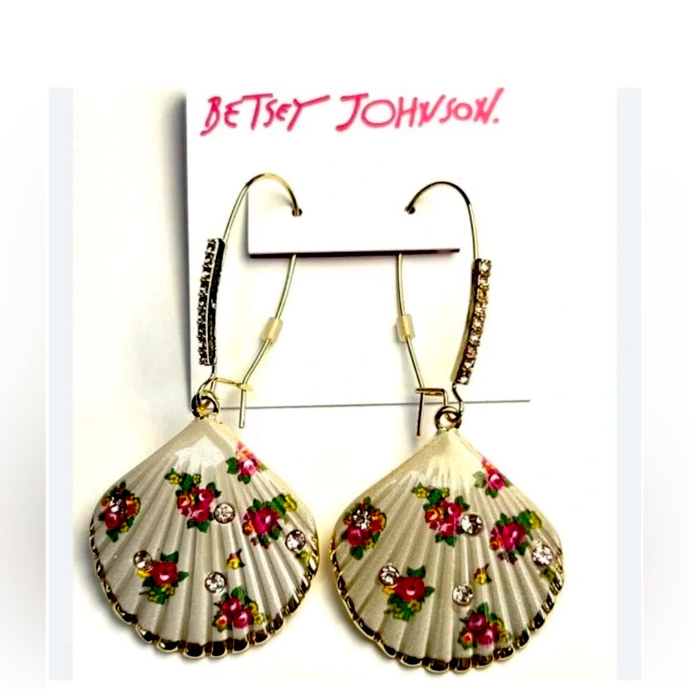 Betsey Johnson Shell Flowered Hoop Earrings